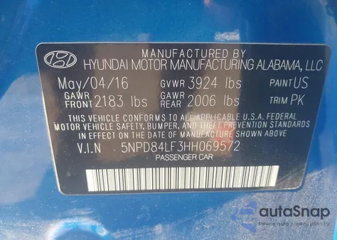 2017 Hyundai Elantra Limited from USA, damaged, VIN 5NPD84LF3HH069572